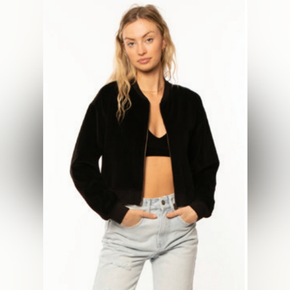 Amuse Society Black Velvet Bomber Jacket